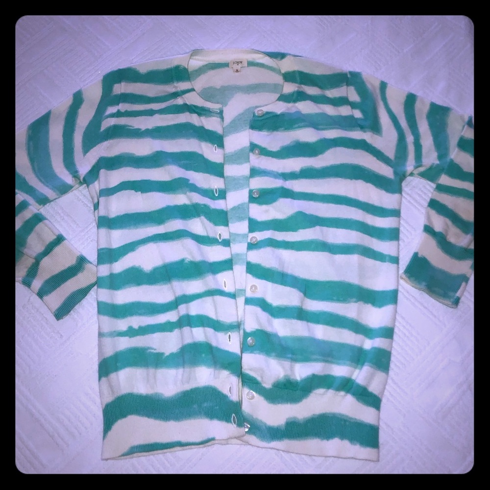 J.Crew teal and cream striped cardigan